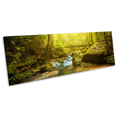 Green Forest River Bridge - Wrapped Canvas Panoramic Print
