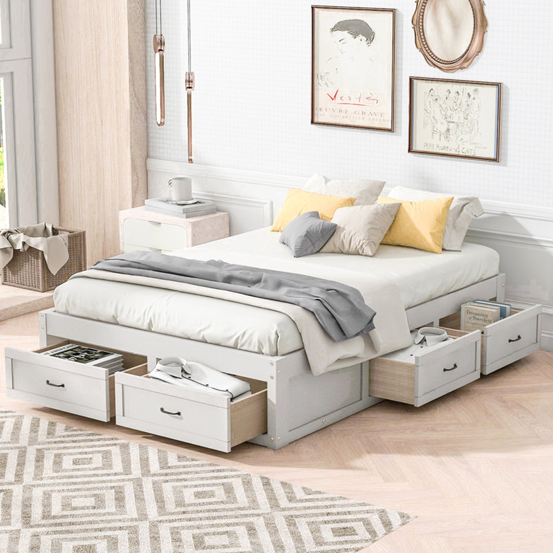 Full Size Platform Bed with 6 Storage Drawers