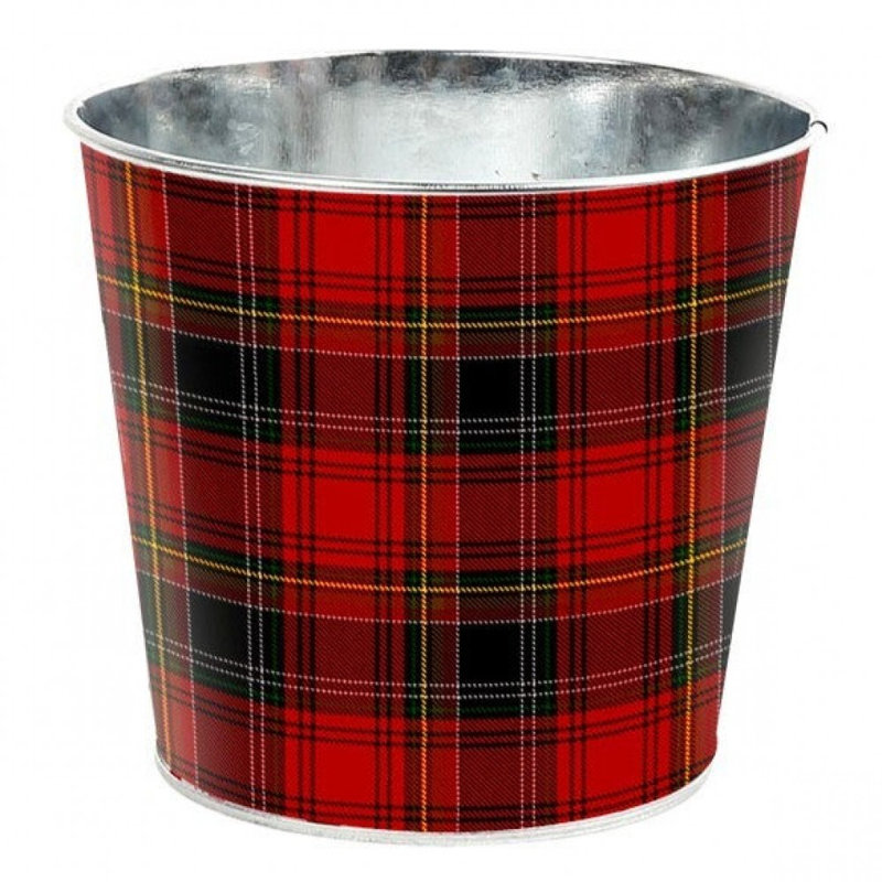 Yuletide Plaid Printed Bucket, H 4,5 po x l 4,5 po x P 4,1 po