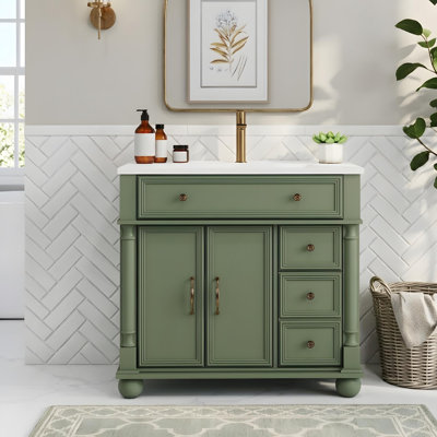 Meuble-lavabo de 36 po de style médiéval avec lavabo et rangement polyvalent