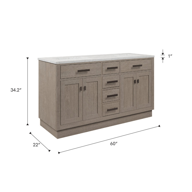 Chestnut 60" Carrara White Marble Countertop Bath Vanity with Faucet, Gray Oak
