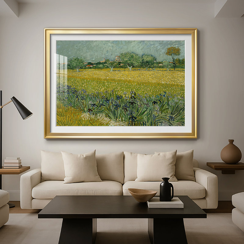 Vue d'Arles avec des iris au premier plan - Vincent van Gogh - reproduction encadrée avec passe-partout et verre - 1888, Gold
