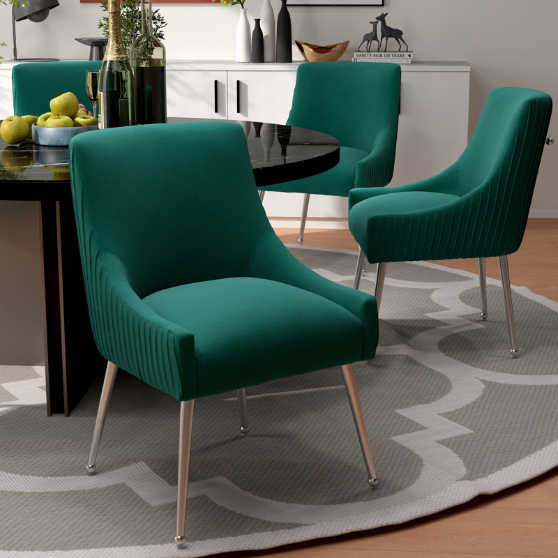 Baudel Velvet Upholstered Side Chair, Green