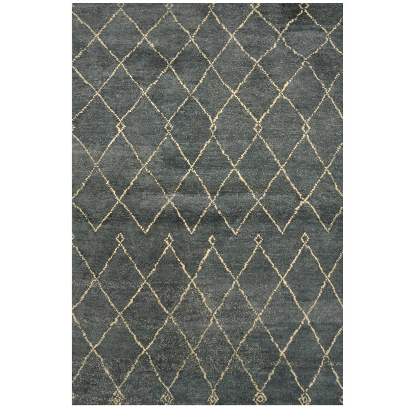 Tapis gris marocain en laine noué à la main de conception unique 4 pi x 6 pi Luesing