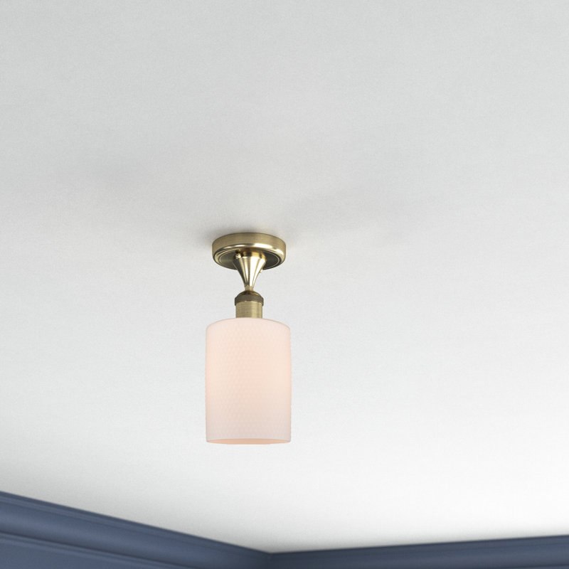 Plafonnier semi-encastré cylindrique simple à 1 lumière de 5 po Leilani, Ampoule non incluse, Blanc mat, Laiton antique noir