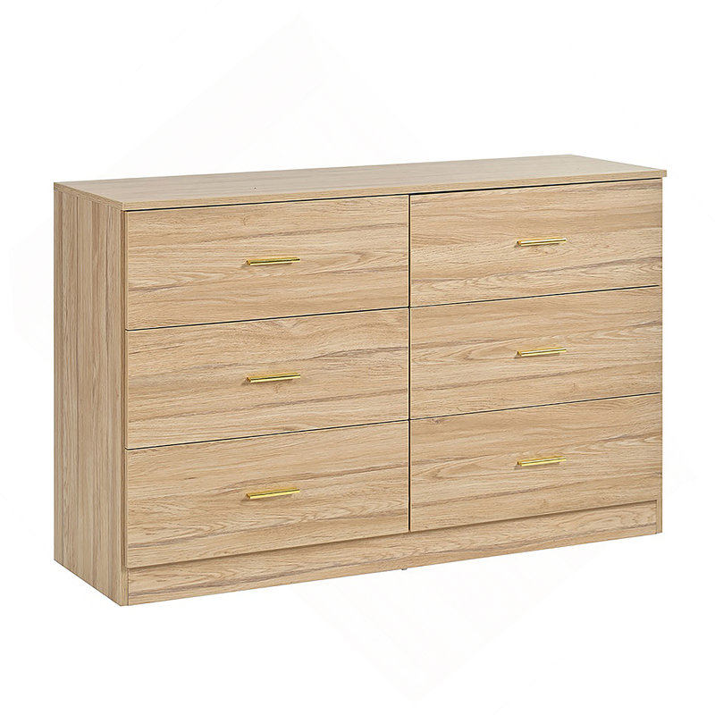 Commode moderne à 6 tiroirs pour la chambre à coucher - Vaste commode de rangement, robuste et sécuritaire, Naturel
