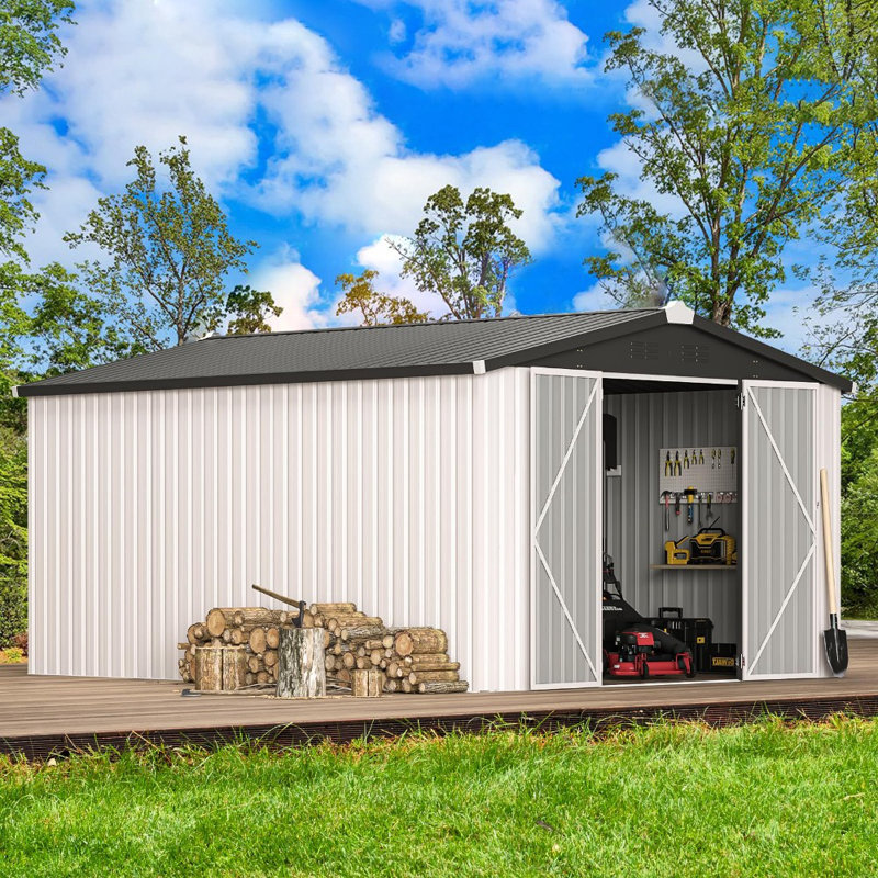 10' X 14' Shed Metal, Outdoor Storage Sheds, Blanc