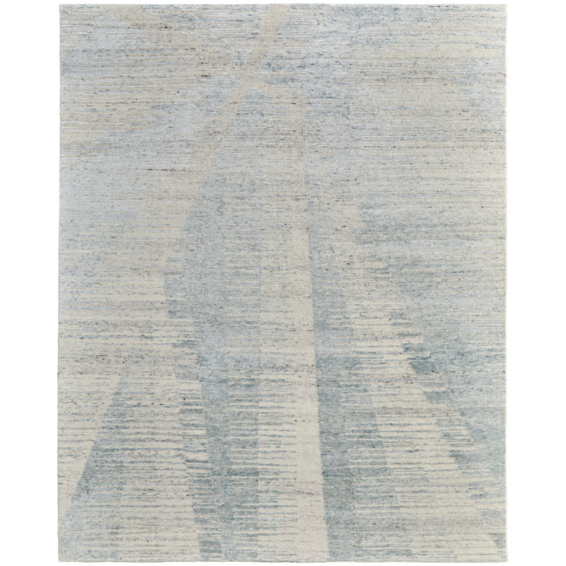Brighton Modern Abstract, Blue/Ivory/Silver, Area Rug, Runner 2'6" x 14', Mint/Ivory