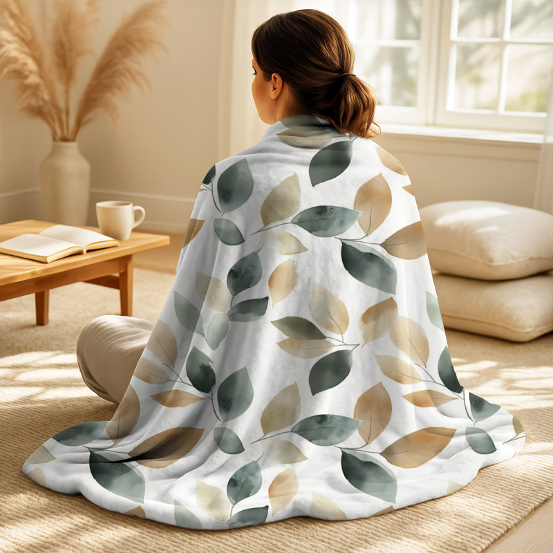 Drift Leaves - couverture douce à motif floral, jeté en peluche minimaliste