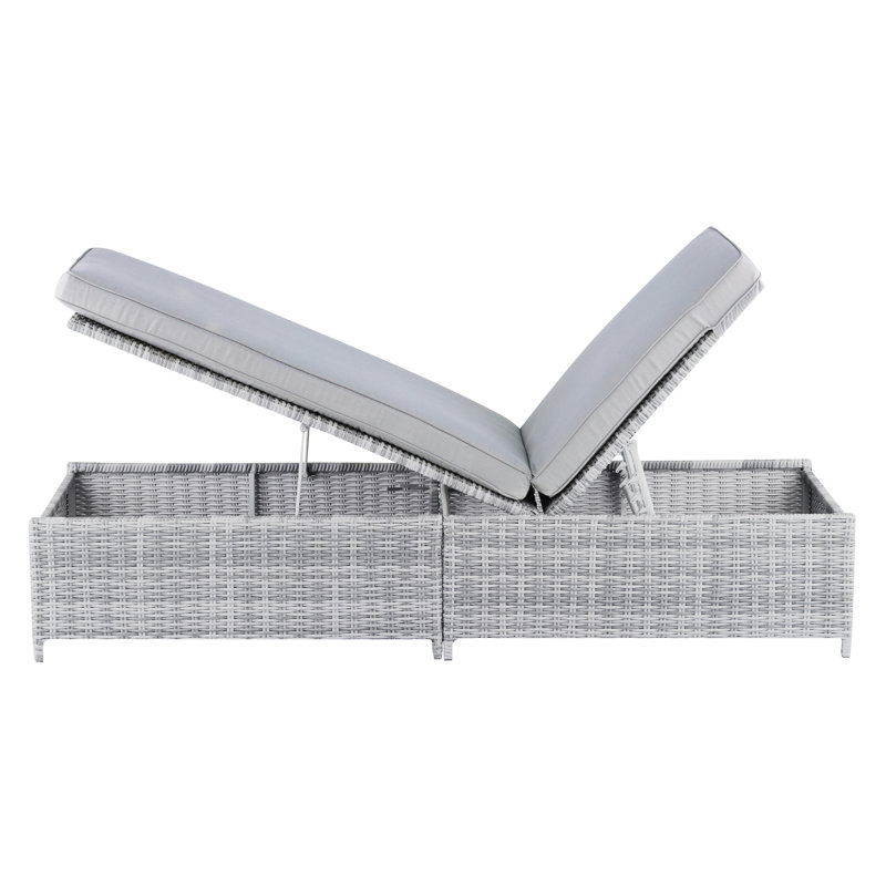 Elle Decor Gray Wicker Outdoor Chaise Lounge with Cushions and Storage