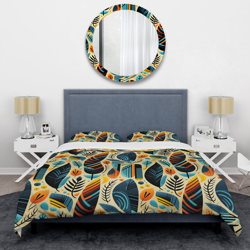 Ensemble de housse de couette géométrique beige et bleu Urban Chic, Housse de couette simple + 1 taie décorative stan