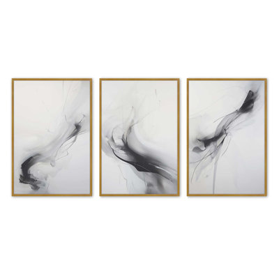 Ensemble de 3 impressions dans un cadre en érable Ethereal Smoke Dance, 16 po x 12 po