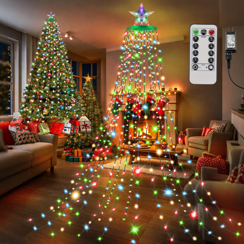 Christmas Tree Waterfall Lights with 400 LED Lights & 8 Light Modes,IP44 Waterproof 6.6FT x 16 Lines String Lights For Xmas Decorations