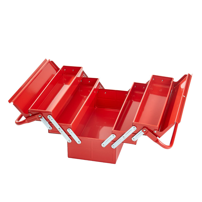 Tool Box 18-inch 3-Tier 5-Tray Folding Cantilever Toolbox with Handle Red