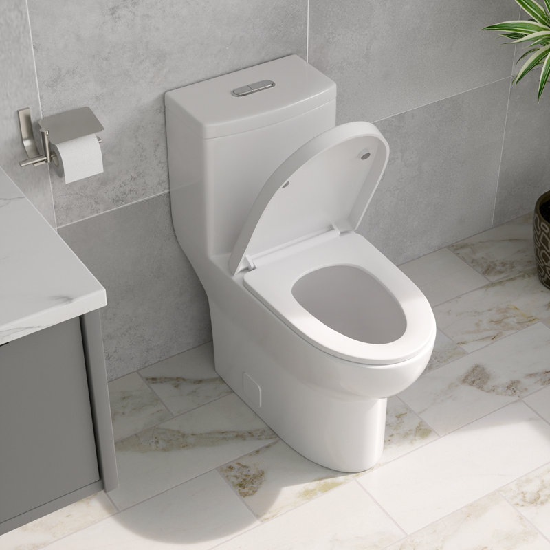 1.1/1.6 GPF Dual-Flush Elongated One-Piece Toilet with Comfort Seat Height and Ceramic Glazed Surface(Soft Close Seat Included)