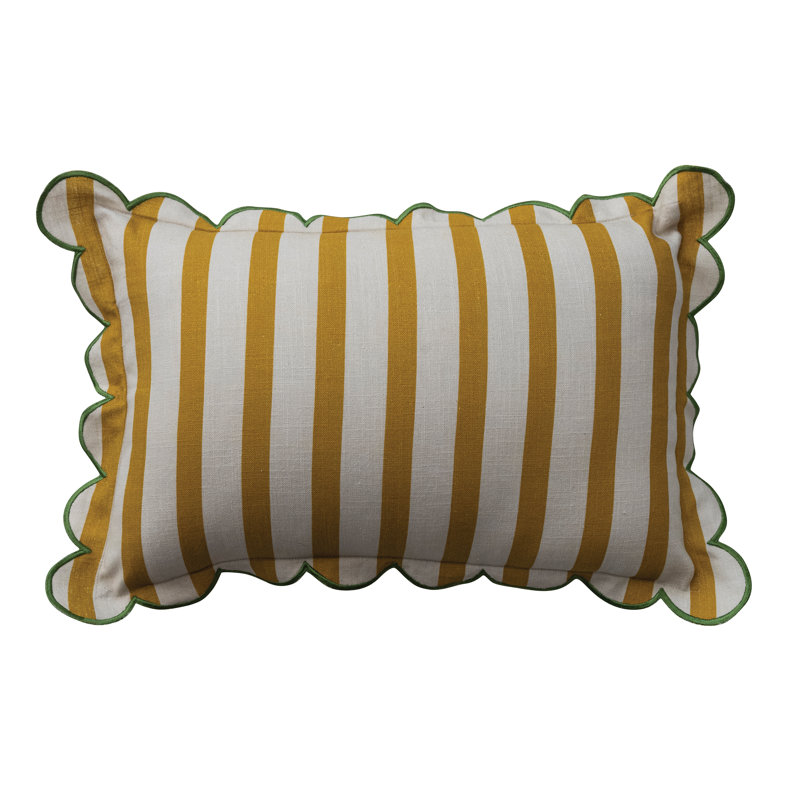 Cotton Striped Rectangular Lumbar Pillow With Scalloped Flange
