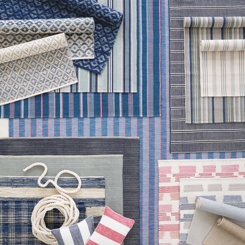 Hillsgrove Stripe Denim Handwoven Cotton Rug, Rectangle 9' x 12'