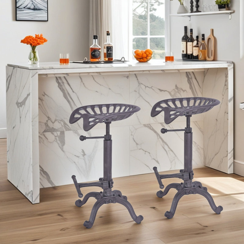 Dicle Swivel Iron Adjustable Height Counter Stool with Iron Frame, Rust