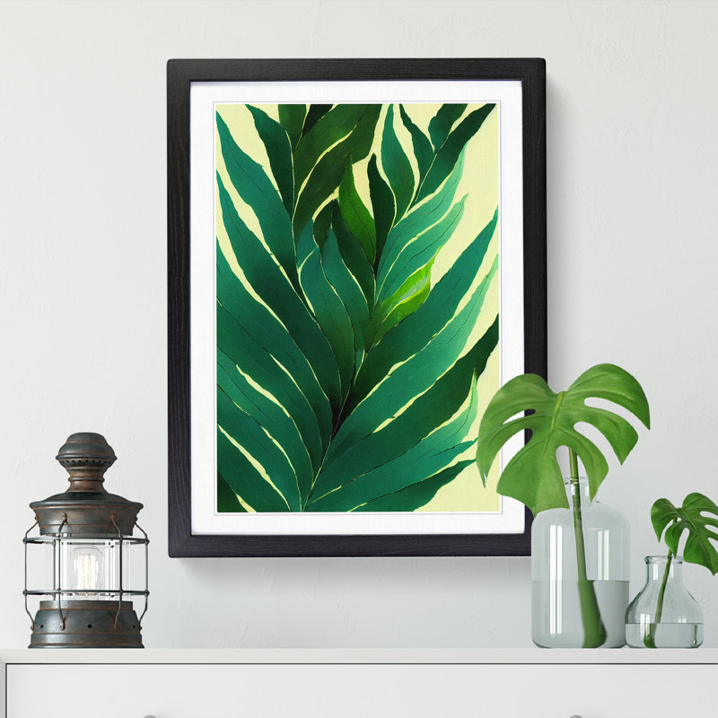 Fern Leaf Art Design - Single Picture Frame Print, Black, 64cm H x 46cm W x 2cm D
