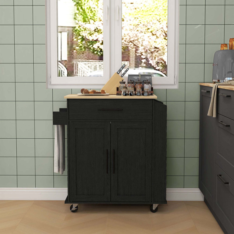 Kitchen Island With Storage, Rolling Kitchen Cart With AC Outlets And USB Ports, Black