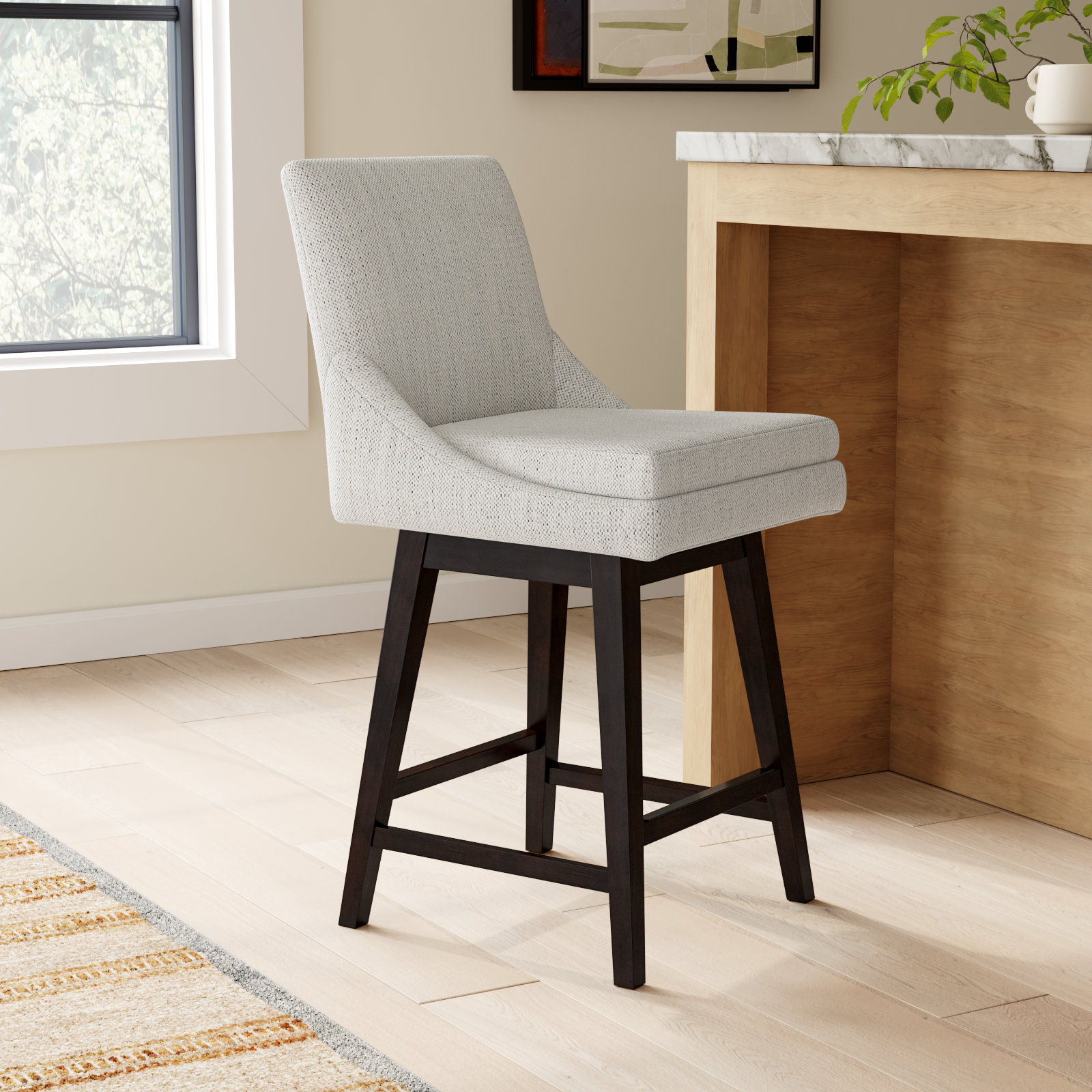 Zahara 26" Swivel Bar Stool, Prestige Ivory Basketweave/Brown