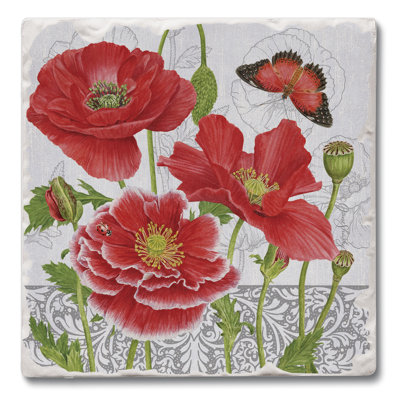 Sous-verres en pierre absorbants - ensemble de 4 - coquelicots