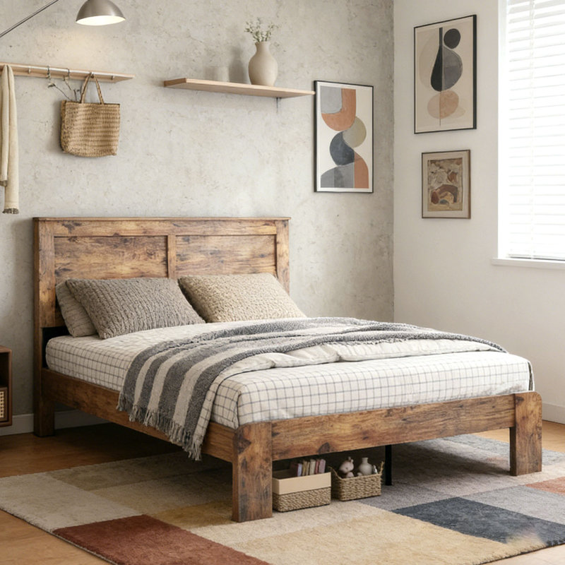 Structure de lit plateforme en bois, sans bruit, sans sommier, Très grand