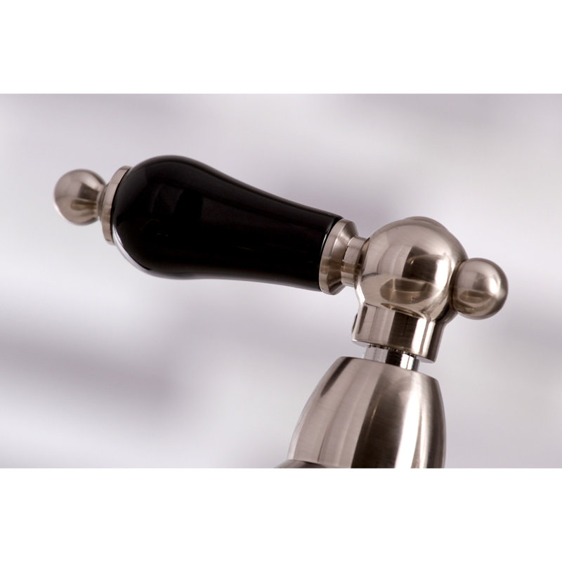 Kingston Brass Duchess Two-Handle 4-Hole Deck Mount Bridge Kitchen Faucet with Brass Side Sprayer, Brushed Nickel