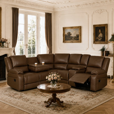 Talley 5-Seat Faux Leather Reclining Sectional Sofa with Storage Console and Drop Down Table
