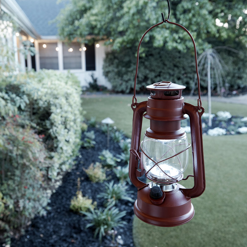 10'' Battery Powered Integrated LED Hurricane Lantern, Red