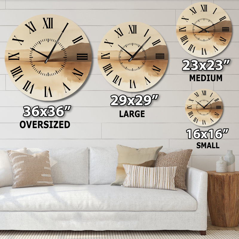 Horloge murale en métal Minimalist Lake Horizon with Peaks, Petit