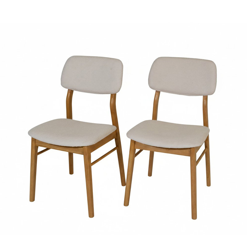 Joy Upholstered Back Parsons Dining Chair Boucle White, Set of 2, Solid Frame, 47cm Seating Height, Oak