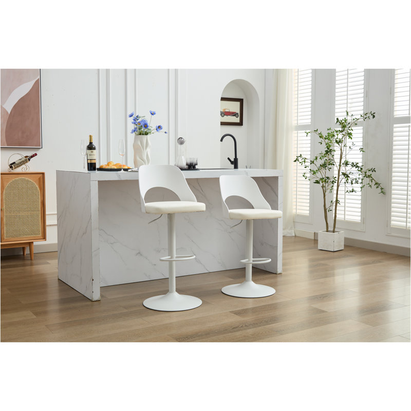 Hoskie Bar Stools Set Of 2 Modern Grey PU Counter Height Barstool, High Padded Swivel Adjustable Barstools With Back For Bar Counter And Kitchen Island