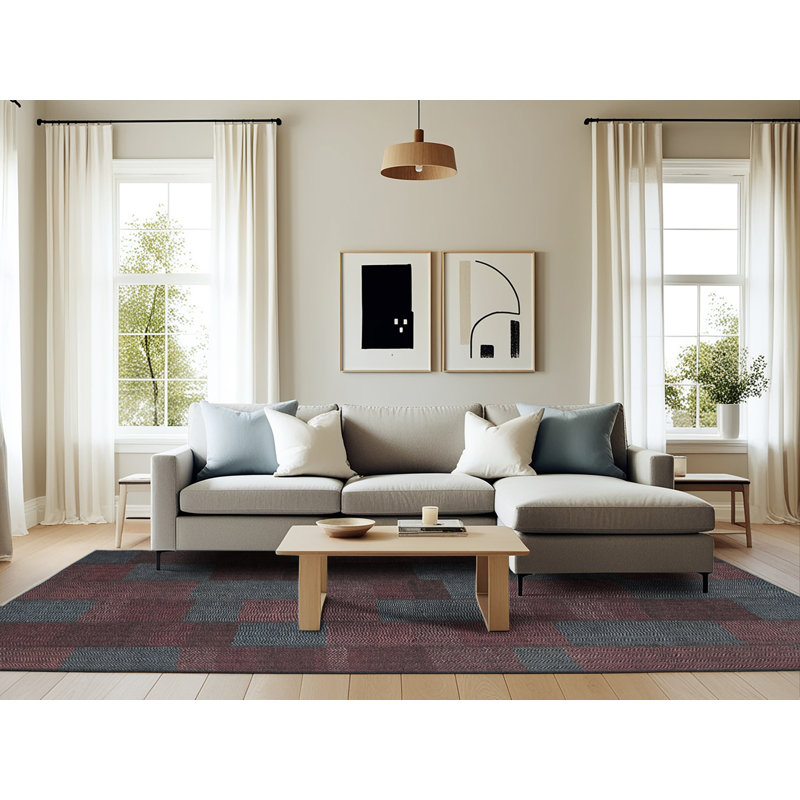 Tapis brun/bleu zone contemporaine, Rectangle 6 pi x 9 pi