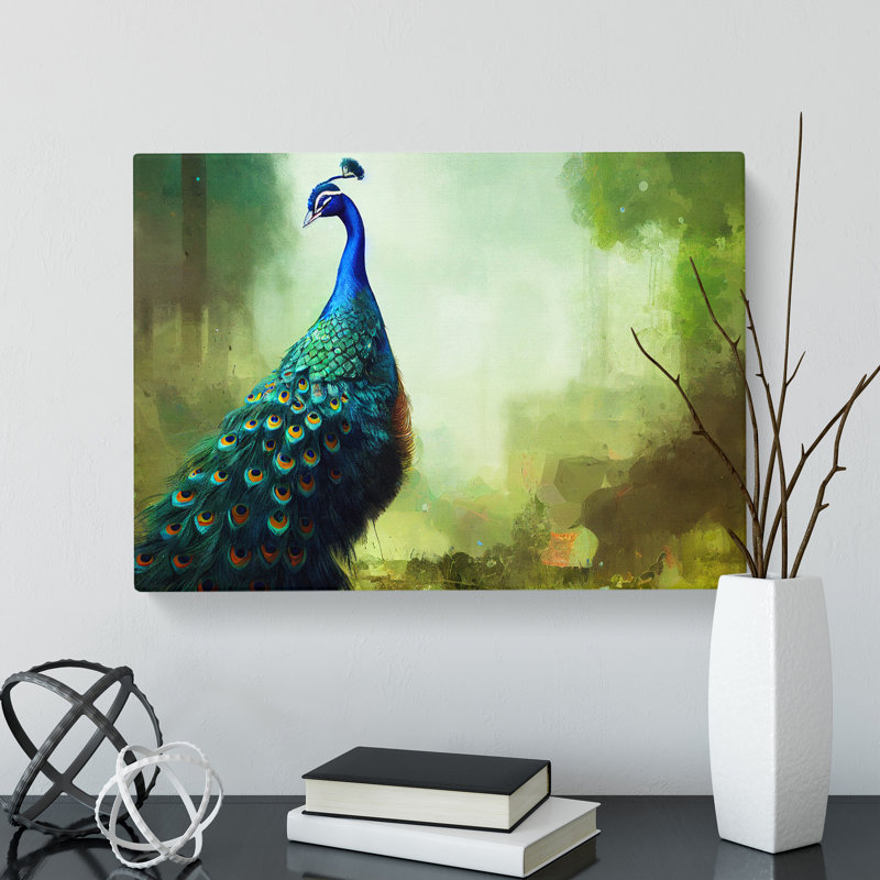 Peacock Art Painting - Wrapped Canvas, 50cm H x 76cm W x 3cm D