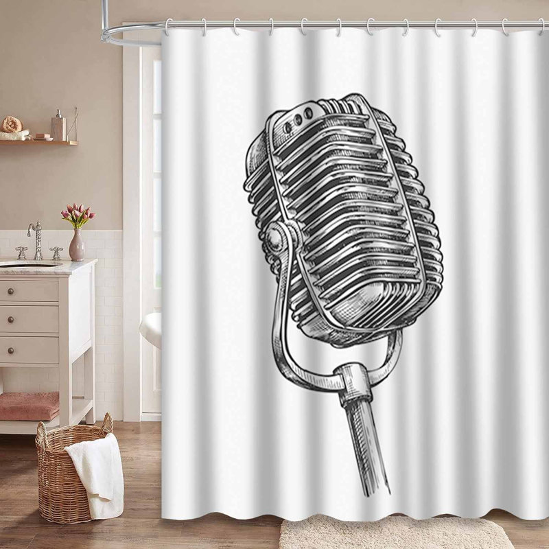 Rideau de douche rétro imperméable à l'eau avec musique et karaoké rétro avec 12 crochets, 72" L x 72" W