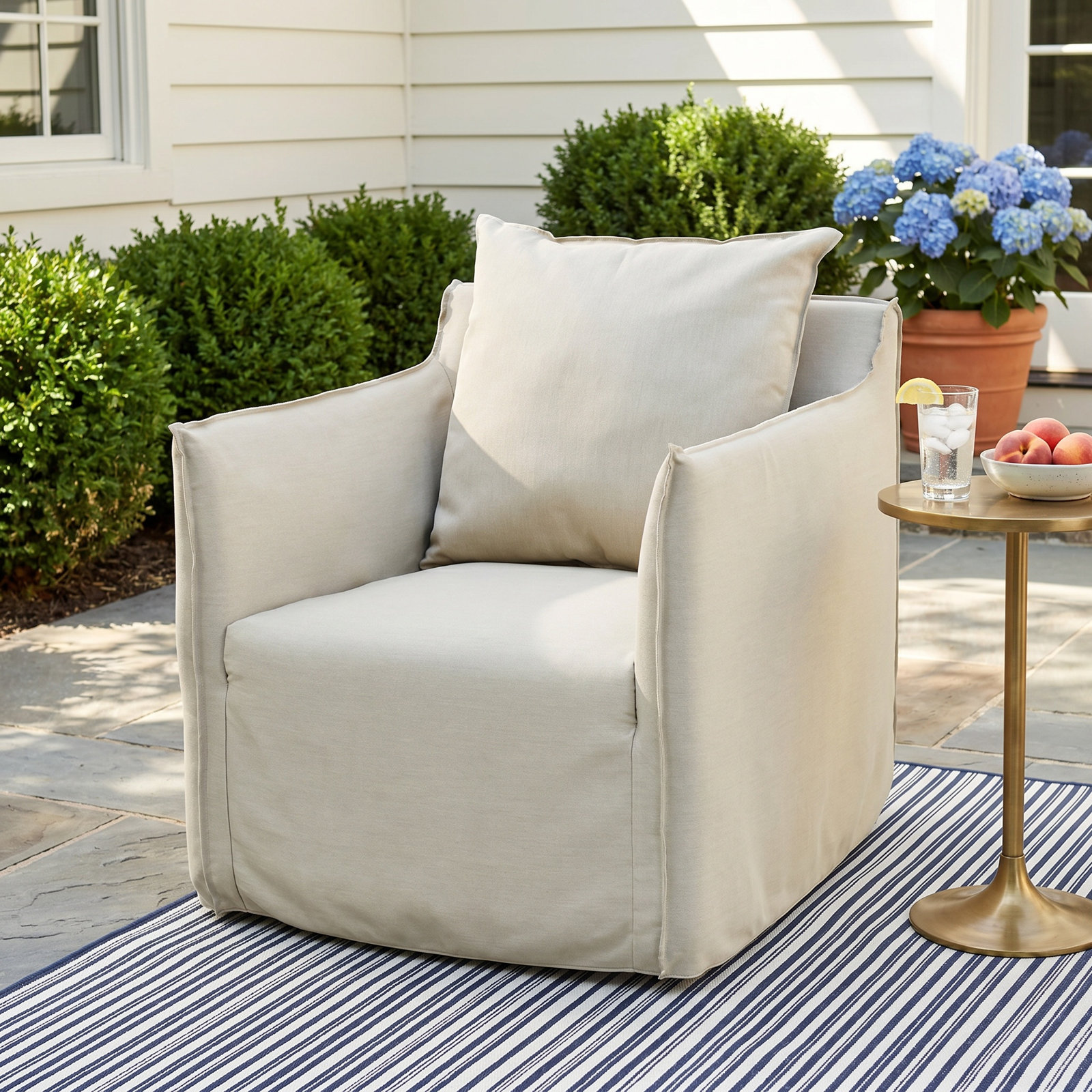 Kieger Teak Swivel Patio Lounge Chair, White