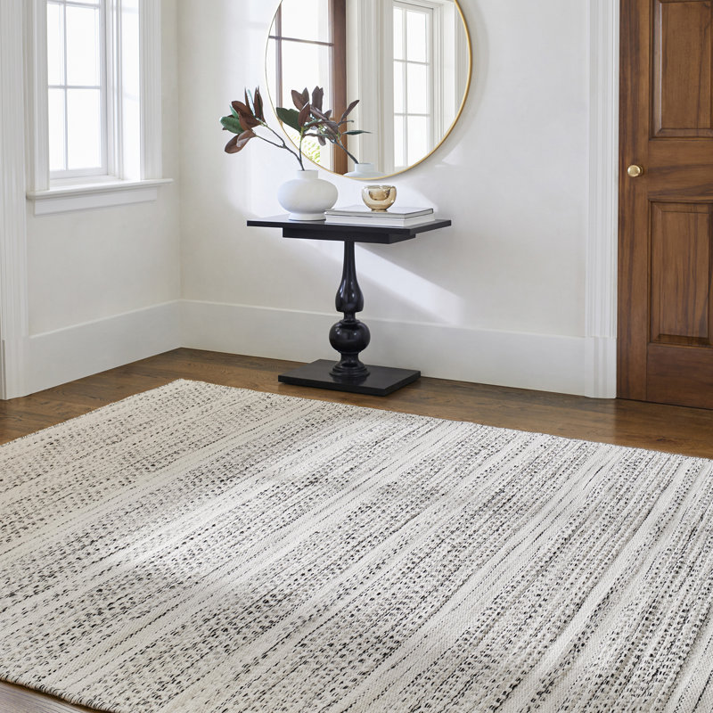 Moroccan Wool Hand Woven Area Rug, Cream/Black, Rectangle 152 x 228 cm