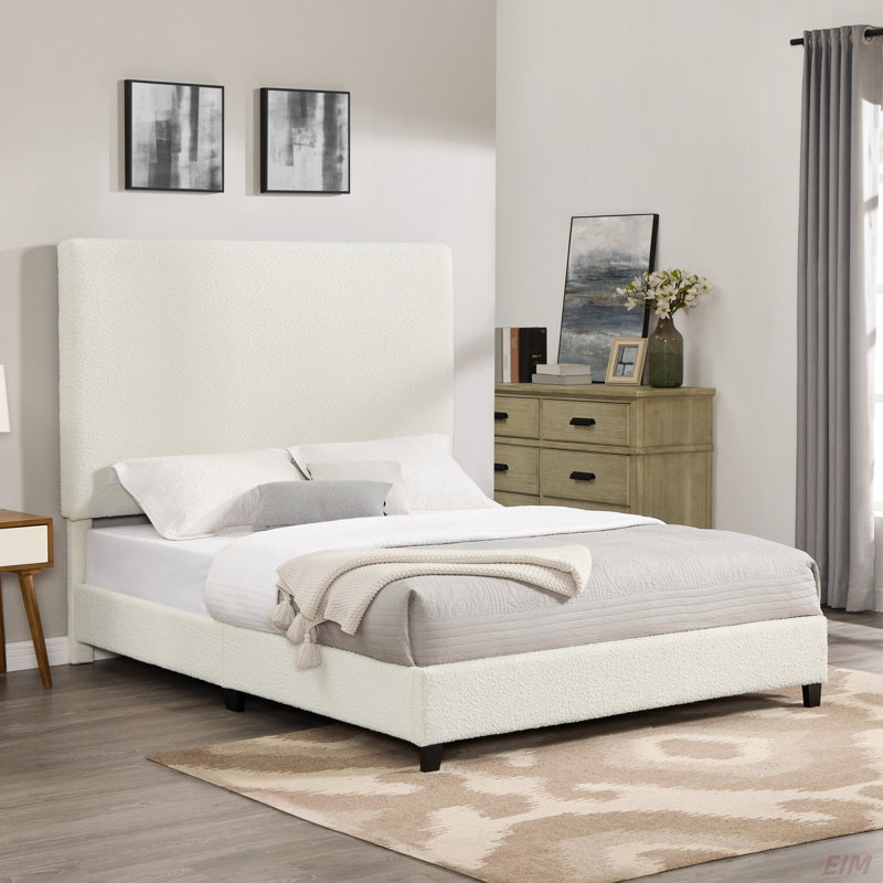 Lit plateforme tapissier (Lit), Blanc, Grand lit