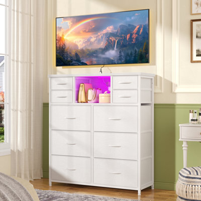 Grande commode avec rangement et éclairage - 10 tiroirs en tissu - Convient aux chambres à coucher, aux salles à manger et aux salons