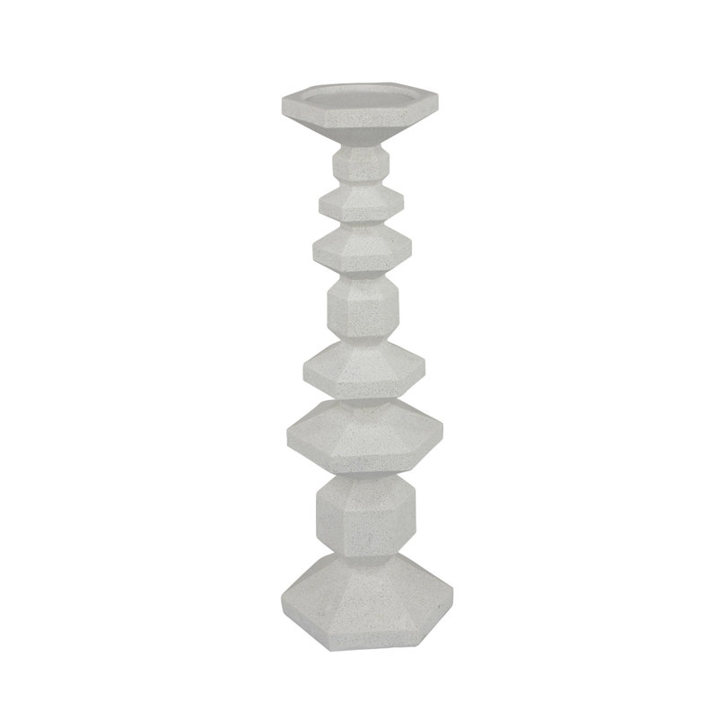 Porte-bougie de table, formes géométriques empilées, résine blanche 18 po
