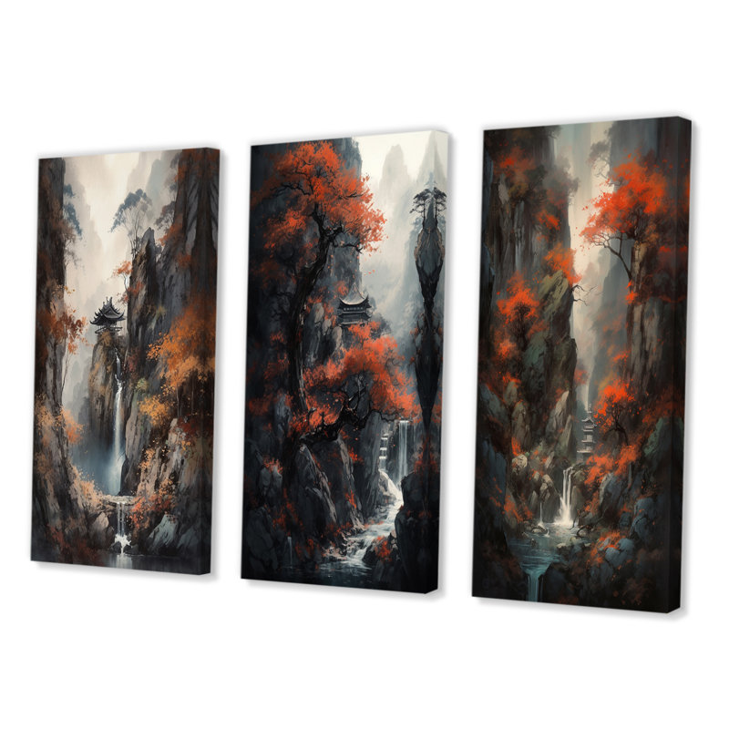 «Cascading Botanical Trees», 3 pièces sur toile, Toile tendue, H 20 po x l 36 po