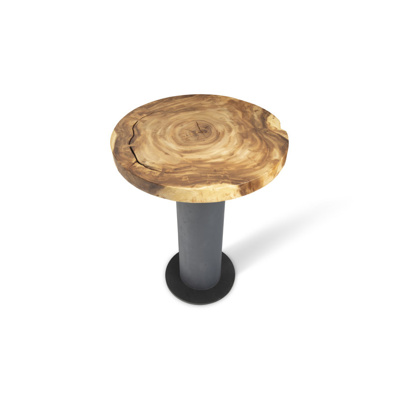 Modern Chamcha Wood & Concrete Round Bar Table in Gray/Brown