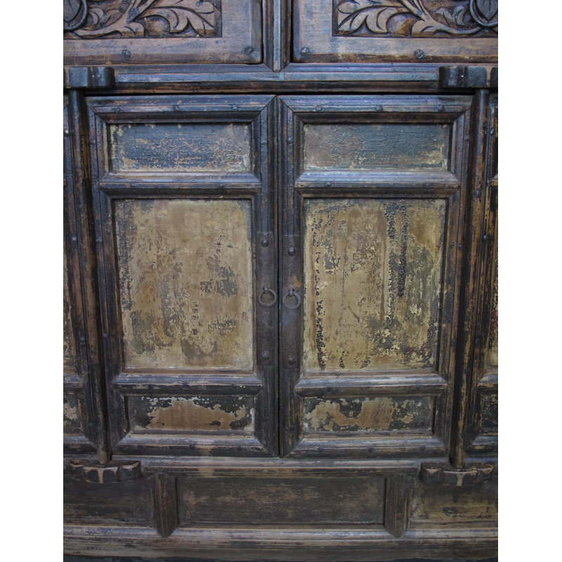Carved Elm Dual-Drawer Cabinet