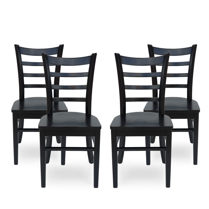 Solid Wood Ladder Back Side Chairs, 4, Matte Black