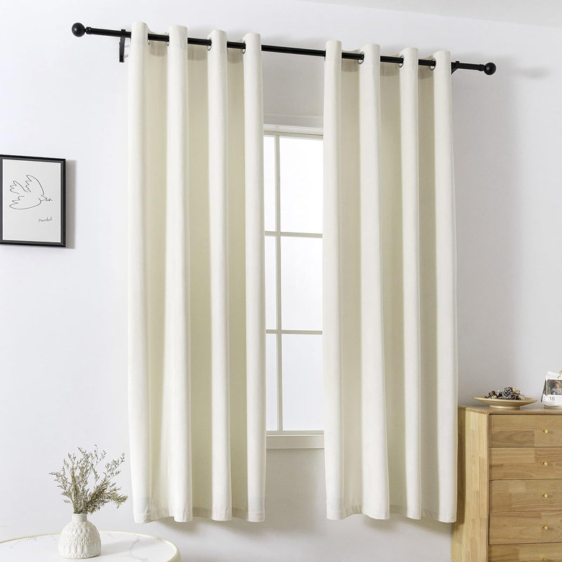 Paire de rideaux en velours avec œillets pour la maison et le bureau, Ivoire, L 52 po x L 84 po