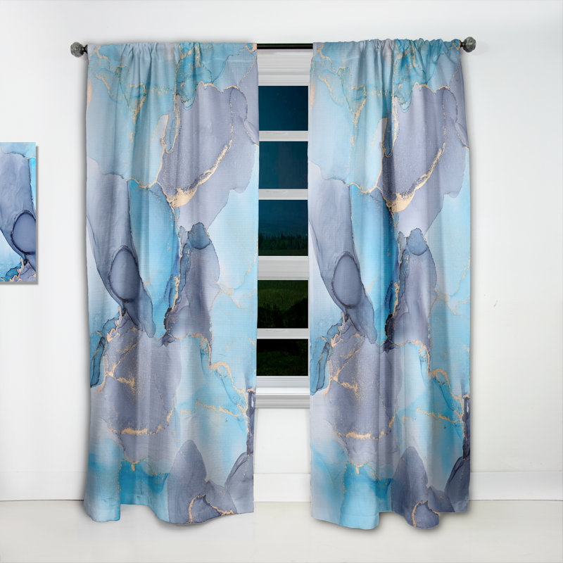 Turquoise et mauve luxe abstrait fluide Art VII - rideau de velours moderne - 1 panneau