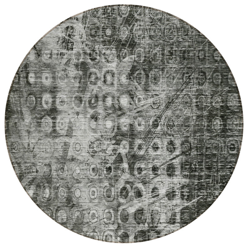 Tapis rond gris anthracite lavable et antidérapant 8 pi