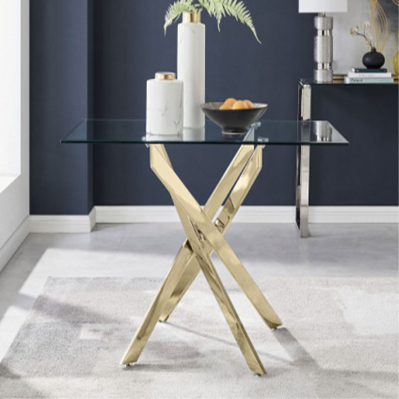 Table rectangulaire moderne en verre trempé et structure en fer, H 29,53 po x L 59,06 po x l 35,43 po, Or