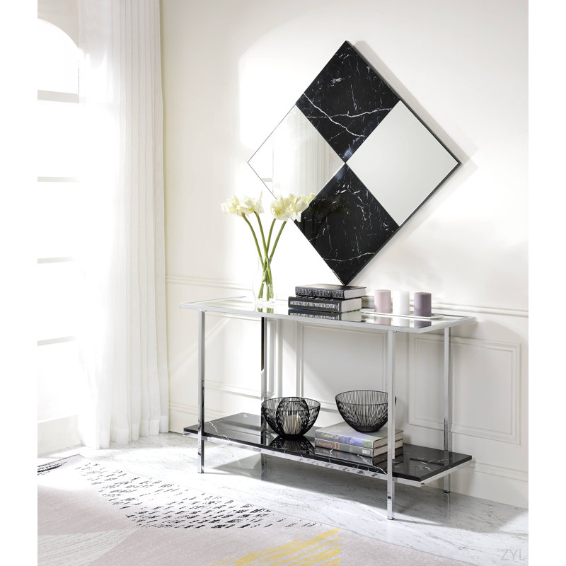 Console miroir en faux marbre et chrome